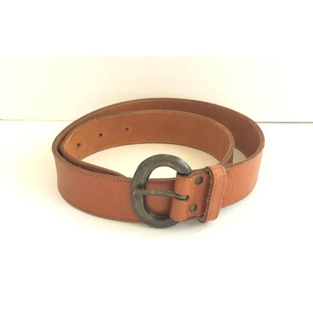 Vintage Robbie Nelson Tan‎ Leather Belt Bronze Buckle Designer Size Medium